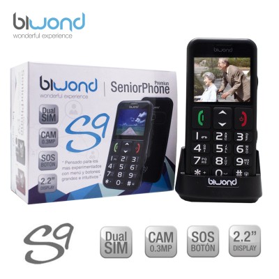 TELÉFONO BIWOND S9 DUAL SIM SENIORPHONE NEGRO + ESTACIÓN CARGA