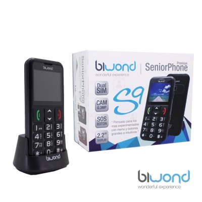 TELÉFONO BIWOND S9 DUAL SIM SENIORPHONE NEGRO + ESTACIÓN CARGA