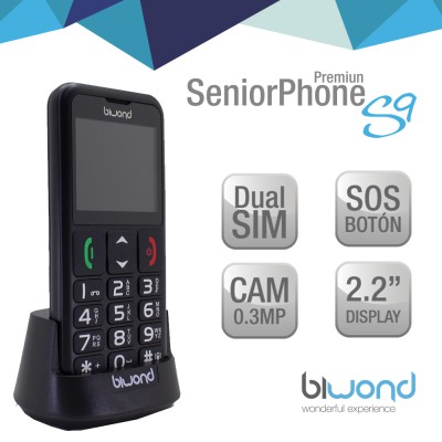 TELÉFONO BIWOND S9 DUAL SIM SENIORPHONE NEGRO + ESTACIÓN CARGA