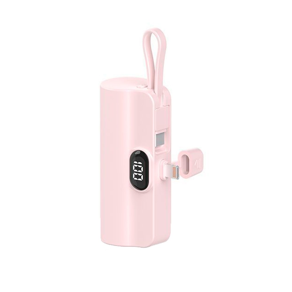 Mini bateria externa cable incorporado / lightning+tipo C / soporte / 5000mAh / rosa