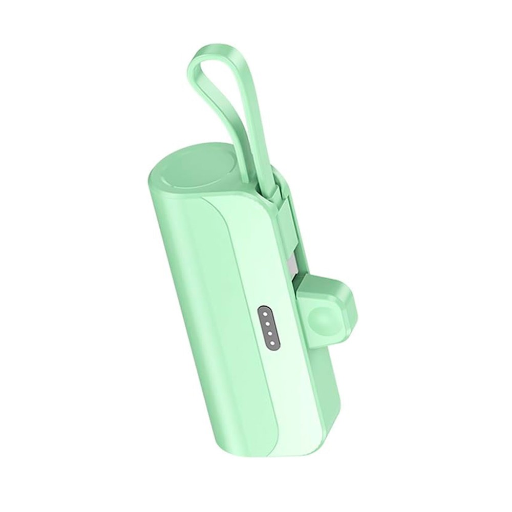 Mini bateria externa cable incorporado 2.1A / lightning+tipo C / soporte / 6000mAh verde