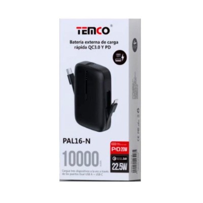 Bateria externa 10000mAh 22.5W 2.25A MAX / salidas tipo C-lightning negro