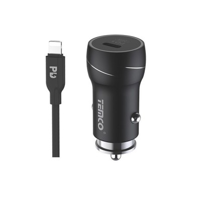 Cargador adaptador coche / tipo C a lightning / 20W / carga rapida negro