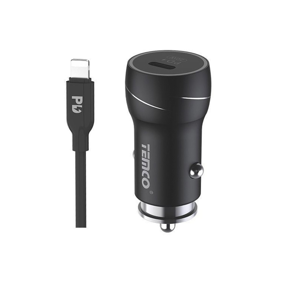 Cargador adaptador coche / tipo C a lightning / 20W / carga rapida negro
