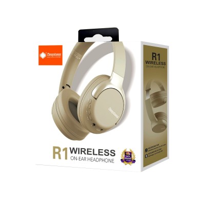 Cascos diadema deepbass R1 / wireless 5.1 / bluetooth / jack 3.5mm / almohadilla suave beige