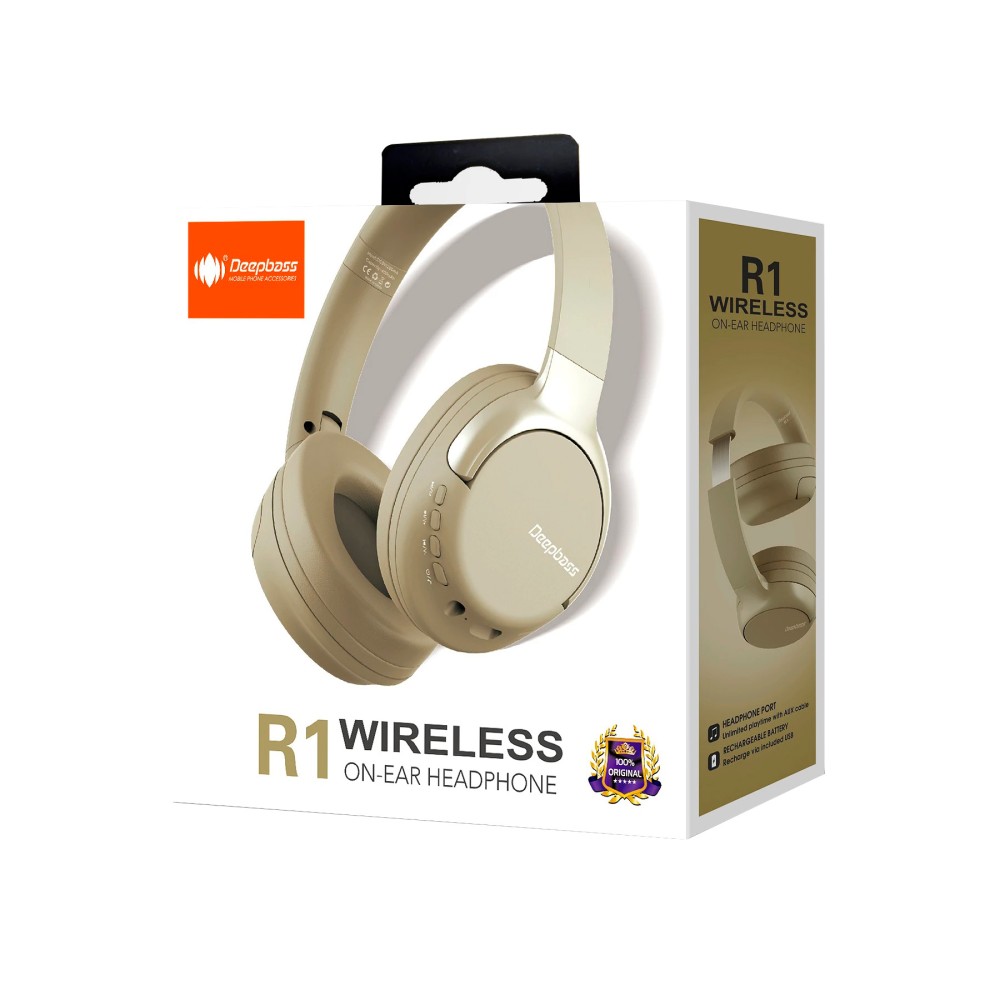 Cascos diadema deepbass R1 / wireless 5.1 / bluetooth / jack 3.5mm / almohadilla suave beige
