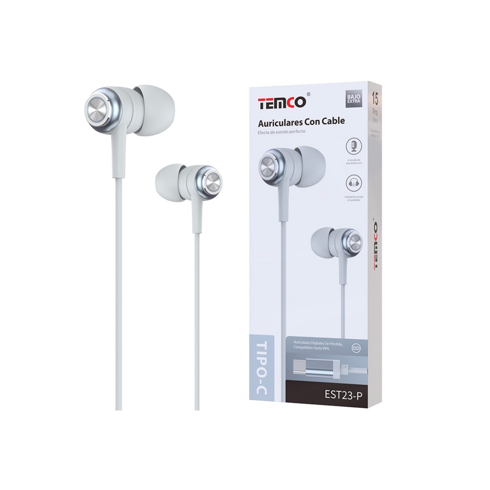 Auriculares efecto sonido perfecto tipo C / microfono incorporado / llamada alta definicion / control botones gris