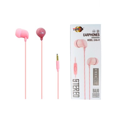 Auricular estereo conexion jack 3.5mm EA16 / microfono incluido / bajo extra / almohadillas suaves rosa
