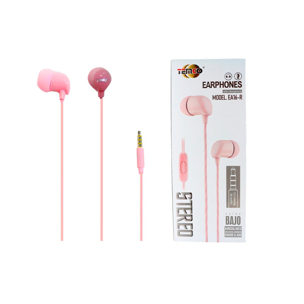 Auricular estereo conexion jack 3.5mm EA16 / microfono incluido / bajo extra / almohadillas suaves rosa