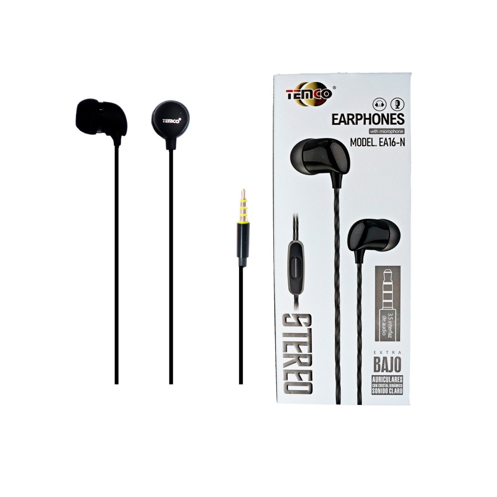 Auricular estereo conexion jack 3.5mm EA16 / microfono incluido / bajo extra / almohadillas suaves negro