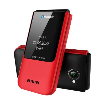 Aiwa fp-24 rojo / pantalla 2.4'' QVGA / pantalla exterior 1.44'' SQVGA / 32MB RAM / 32MB interno / 800mAh vista frente y detras