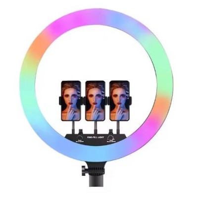 Aro luz led RGB 18'' 45cm + tripode ajustable / tres soportes / brillo ajustable