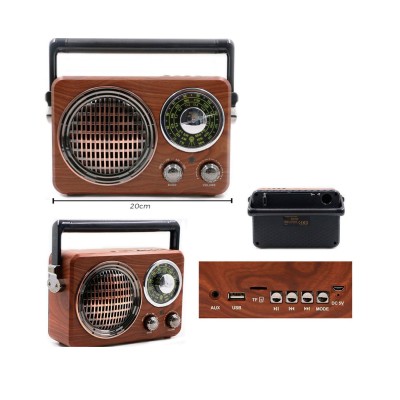 Radio vintage retro portátil / Bluetooth / AUX / TF / USB / 3 bandas FM/AM/SW madera frente