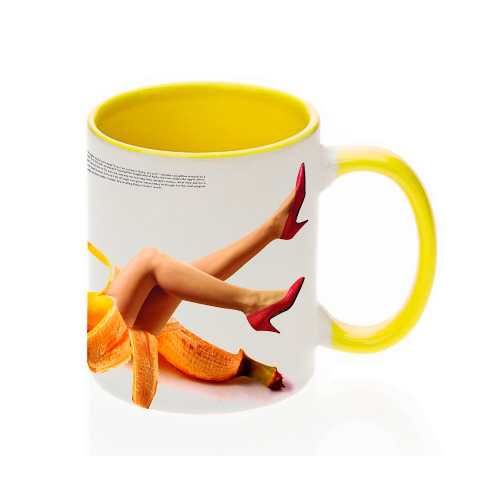 Taza personalización asa e interior colores / tu diseño, tu historia, tu recuerdo amarillo