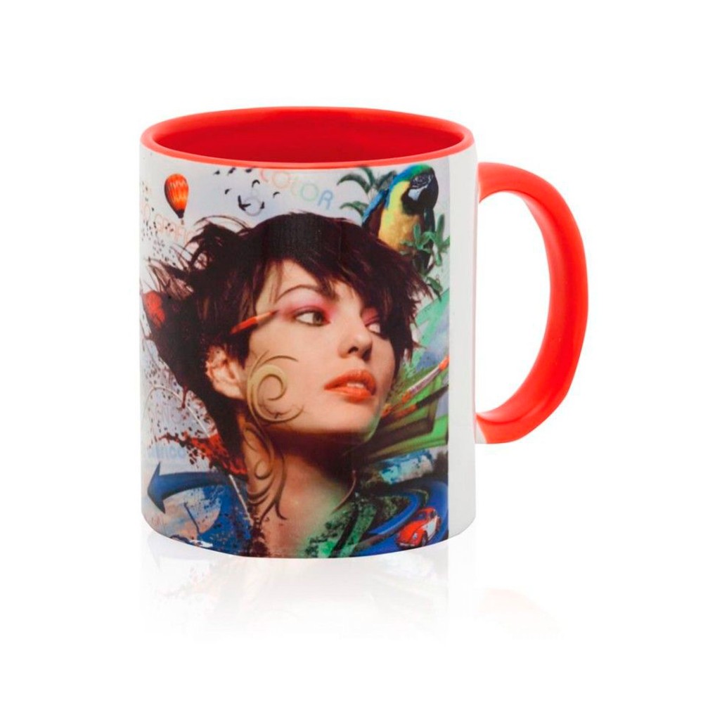 Taza personalización asa e interior colores / tu diseño, tu historia, tu recuerdo rojo